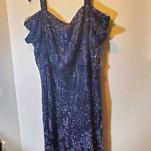 R&M Richards Midnight Blue Sequin Gown Size 20W